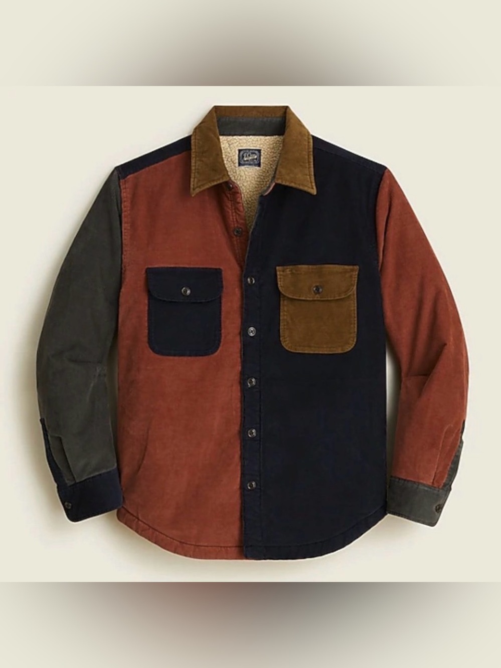 J Crew Sherpa Lined Corduroy Color Block Shirt Jacke size medium